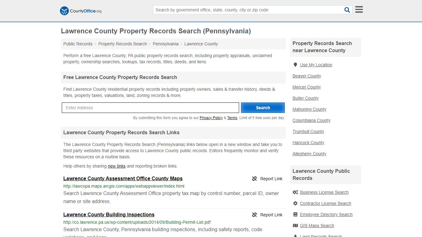Property Records Search - Lawrence County, PA (Assessments ...